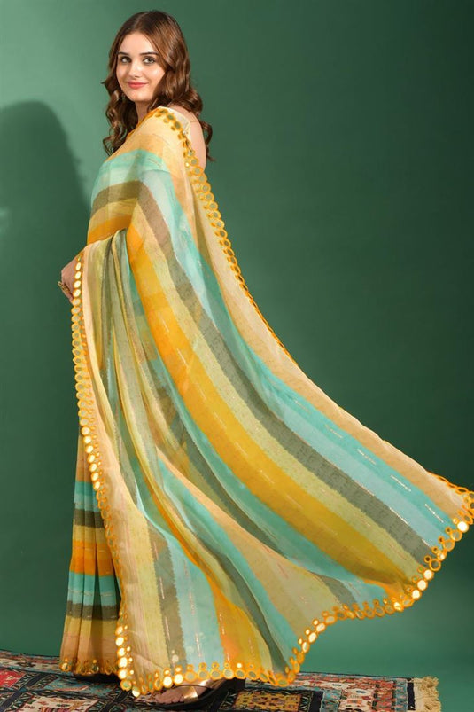 Mustard Color Chiffon Fabric Divine Leheriya Printed Saree