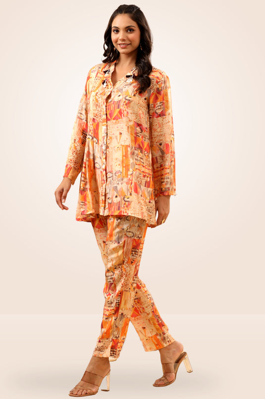 Exclusive Orange Color Luxury Printed Designer Readymade Co Ord Set