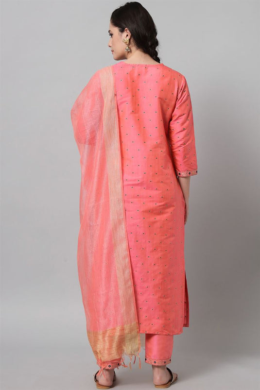 Peach Color Rayon Fabric Charismatic Top Bottom Dupatta Set