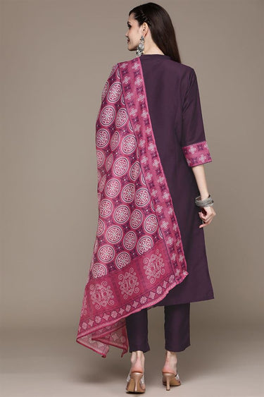 Engaging Purple Color Crepe Fabric Top Bottom Dupatta Set