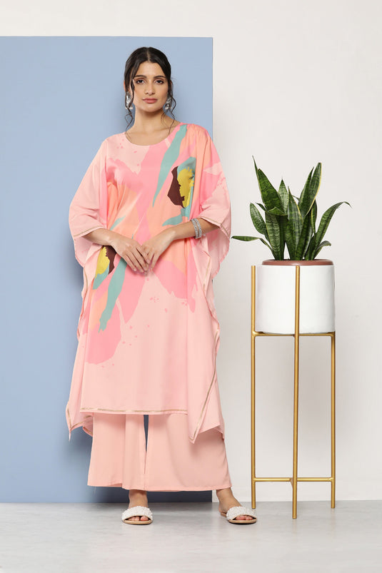 Exclusive Readymade Pink Color Crepe Fabric Readymade Kurti With Bottom