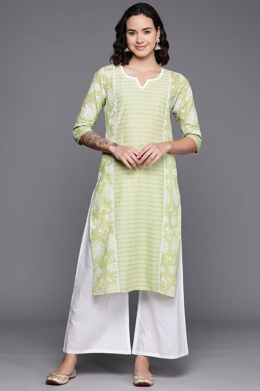 Exclusive Green Cotton Fabric Function Wear Floral Printed Readymade Top With Bottom Set