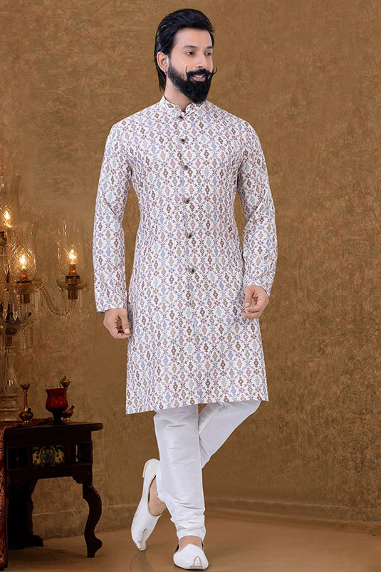 White Color Traditional Look Cotton Fabric Incredible Kurta Pyjama