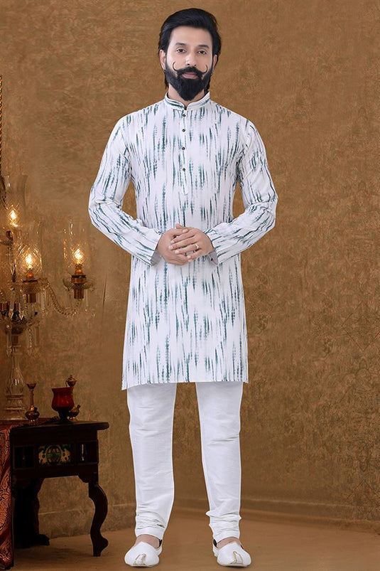 Ethnic Wear Cotton Fabric White Color Magnificent Kurta Pyjama