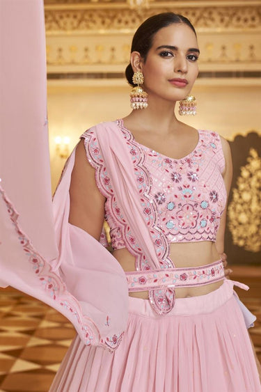 Pink Color Aristocratic Georgette Lehenga With Embroidered Work