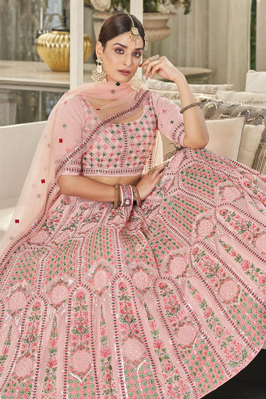 Georgette Fabric Brilliant Wedding Wear Lehenga In Pink Color