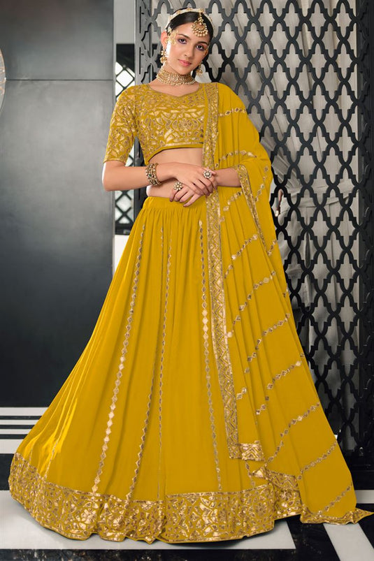 Engaging Yellow Color Georgette Fabric Lehenga With Sequins Work