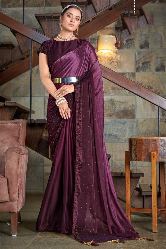 Trendy Party Style Purple Color Art Silk Fabric Saree