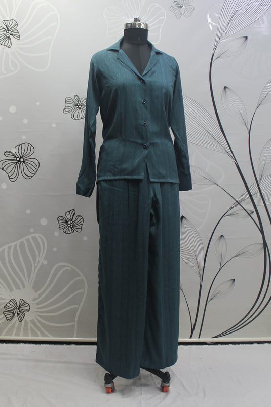 Exclusive Teal Color Viscose Rayon Fabric Party Wear Designer Readymade Co Ord Set