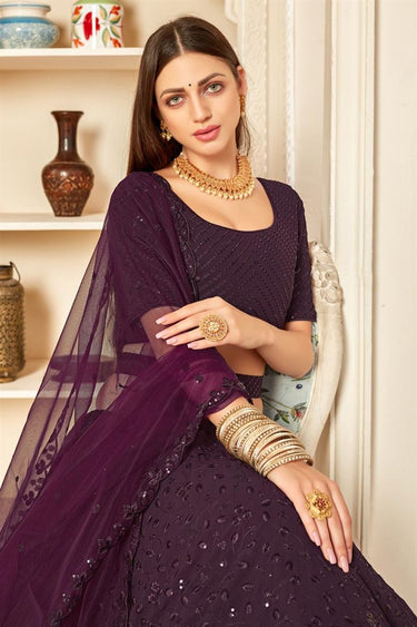 Purple Color Embroidered Wedding Wear Lehenga Choli In Georgette Fabric