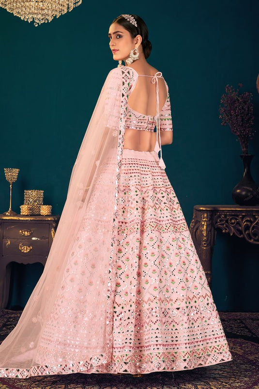 Wedding Wear Georgette Fabric Embroidered Lehenga Choli In Pink Color