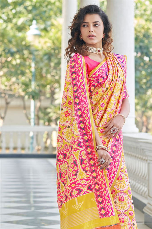 Yellow Color Patola Silk Fabric Festive Look Intriguing Saree