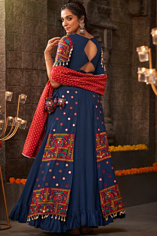 Navratri Special Engaging Blue Color Viscose Rayon Fabric Embroidered Work Chaniya Choli