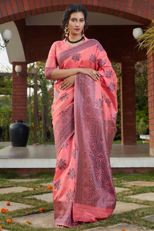 Art Silk Fabric Function Wear Pink Color Weaving Work Saree