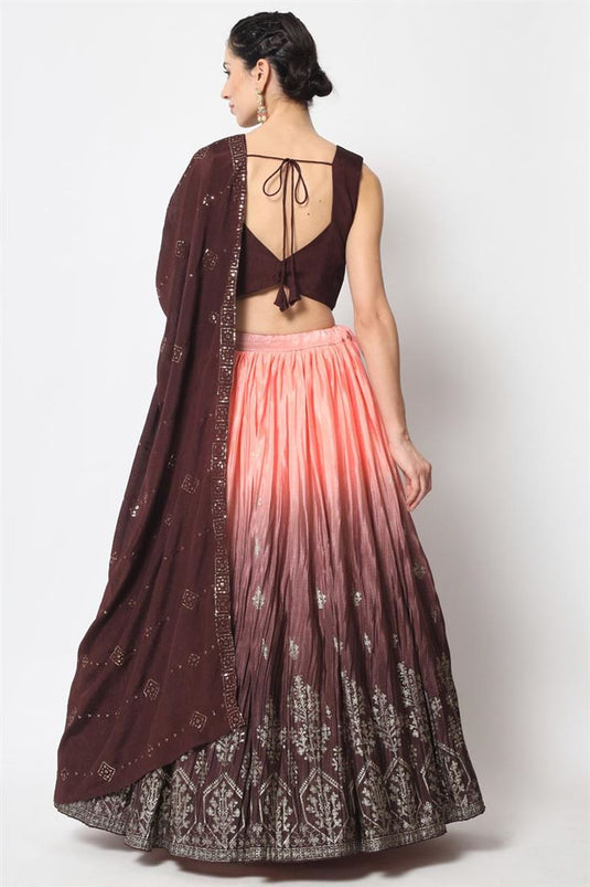 Brown Color Amazing Chinon Fabric Foil Printed Lehenga