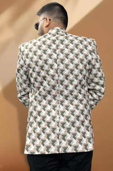 Party Wear Cream Color Jacquard Fabric Readymade Blazer For Men