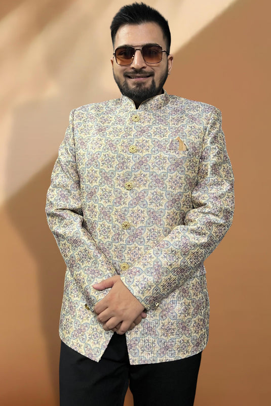 Silk Cream Wedding Wear Readymade Lovely Blazer For Men