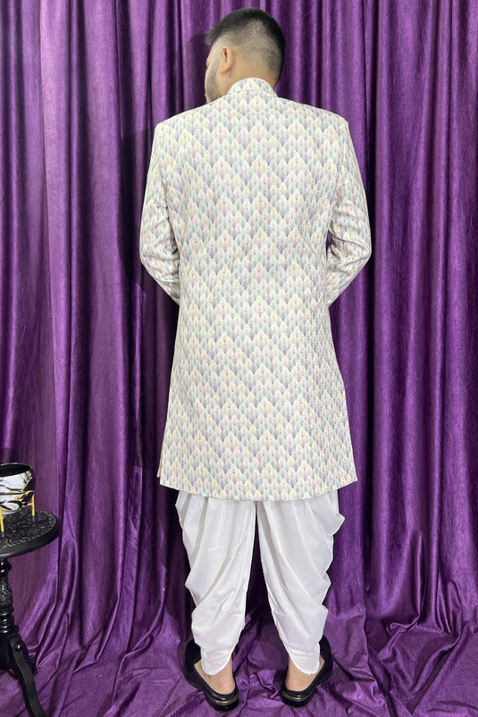 Cotton Cream Color Wedding Wear Readymade Designer Men Peshawari Style Indo Western