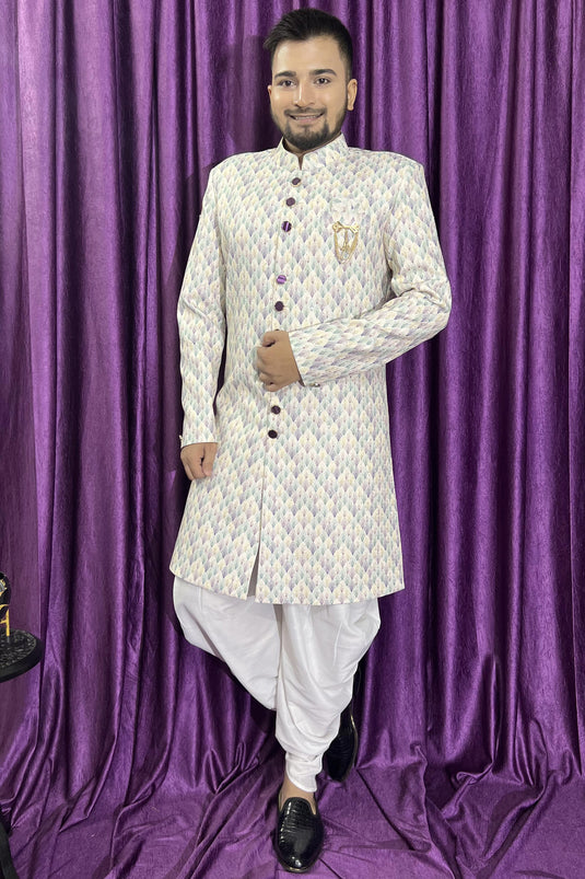 Cotton Cream Color Wedding Wear Readymade Designer Men Peshawari Style Indo Western