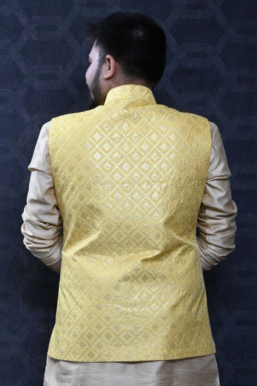 Stunning Art Silk Sangeet Wear Readymade Men Yellow Color Jacket