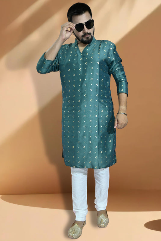 Green Art Silk Fabric Trendy Readymade Kurta Pyjama For Men