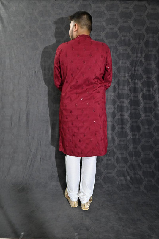 Artistic Readymade Sequins Embroidery Men Kurta Pyjama For Wedding Wear