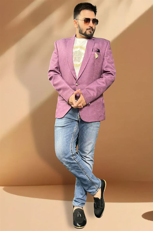 Engaging Purple Color Jacquard Fabric Blazer For Men