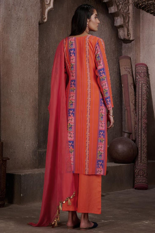 Exclusive Red Color Viscose Crepe Fabric Readymade Straight Cut Kurta Set