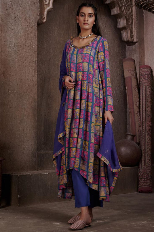 Exclusive Blue Color Viscose Crepe Fabric Hand Embroidered Function Wear Readymade Palazzo Set