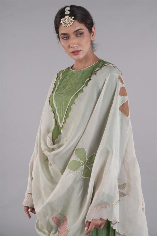 Exclusive Green Color Silk Fabric Hand Embroidered Fascinate Readymade Dhoti Set