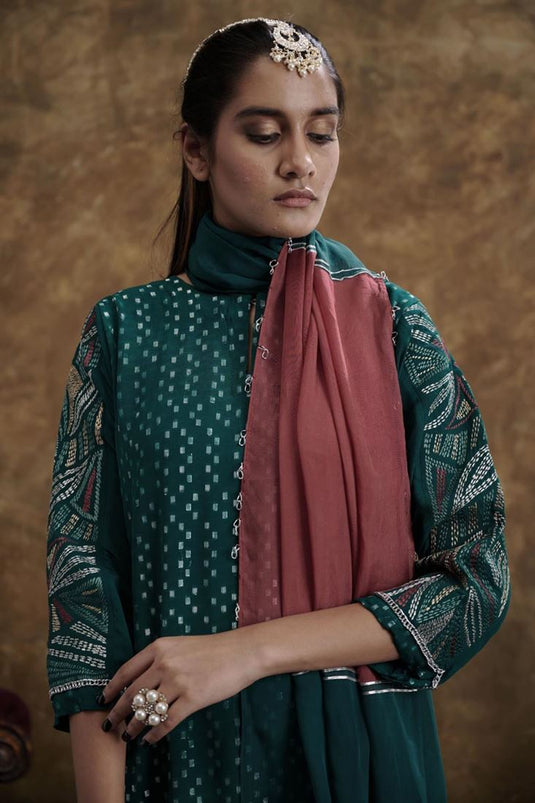 Exclusive Green Color Georgette Jacquard Fabric Alluring Readymade Kurta Set