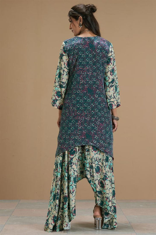 Exclusive Green Color Viscose Crepe Fabric Hand Embroidered Engaging Readymade Kurti With Palazzo