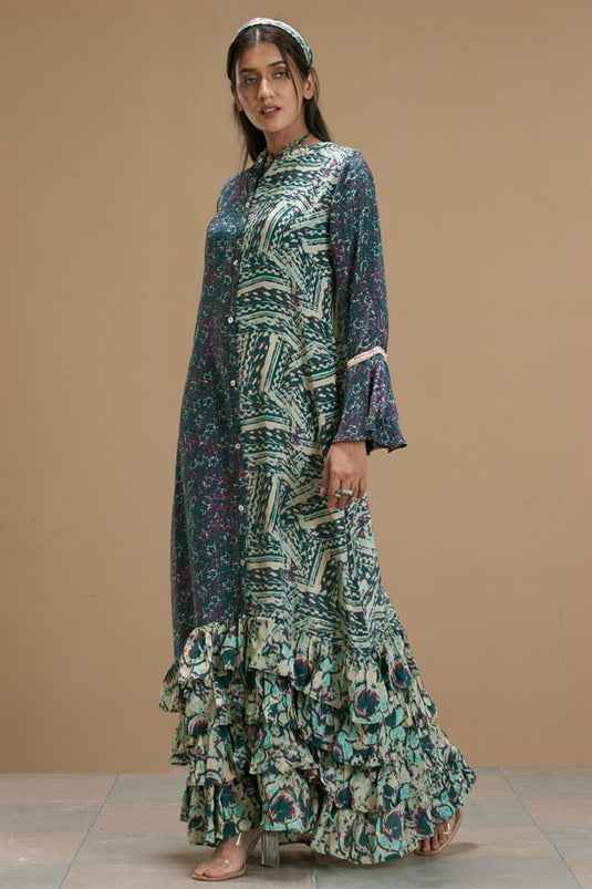 Exclusive Green Color Viscose Crepe Fabric Striking Readymade Maxi Dress