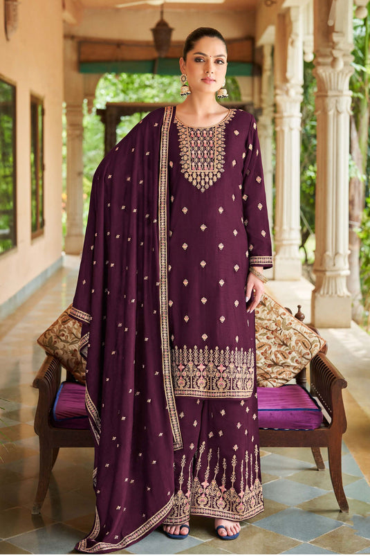 Art Silk Fabric Purple Color Function Wear Winsome Palazzo Suit