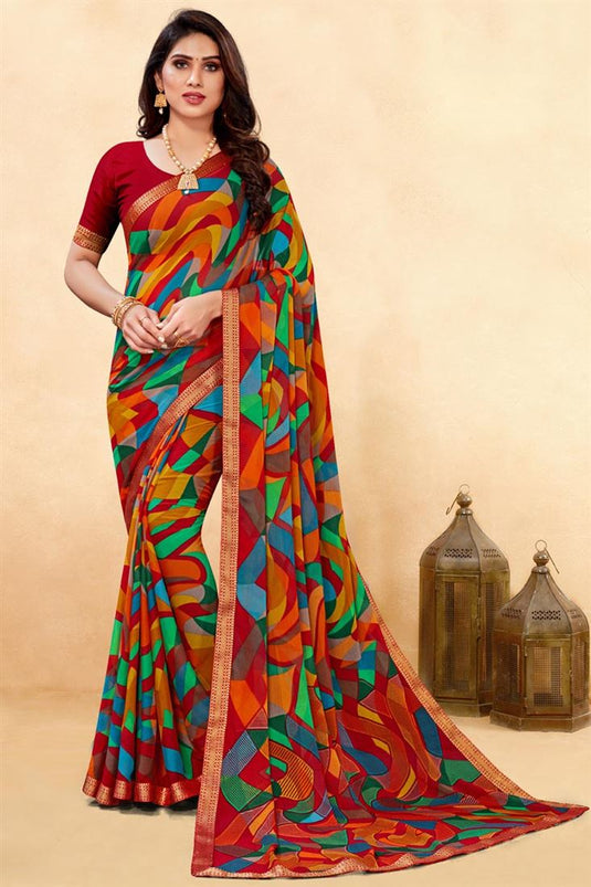 Chiffon Fabric Multi Color Casual Printed Saree