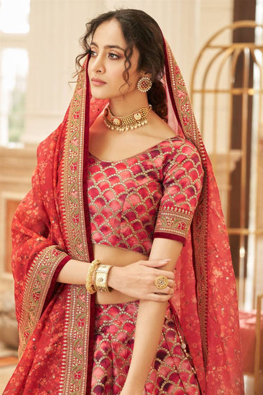 Sangeet Wear Art Silk Fabric Red Color Supreme Lehenga