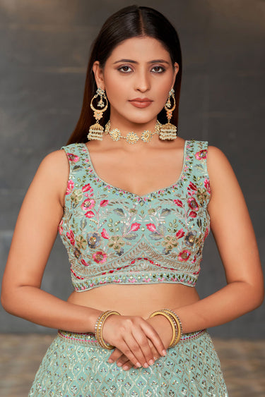 Incredible Sequins Work On Georgette Fabric Sky Blue Color Lehenga