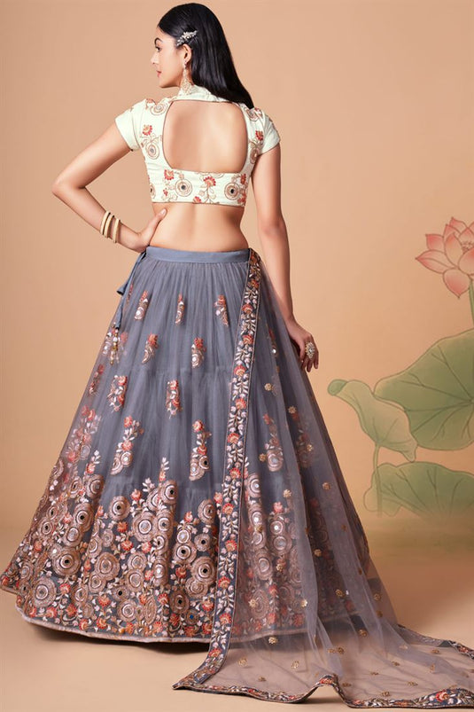 Grey Color Sangeet Wear Net Fabric Beatific Lehenga Choli