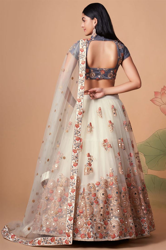 Beguiling Sangeet Wear Off White Color Net Fabric Lehenga Choli