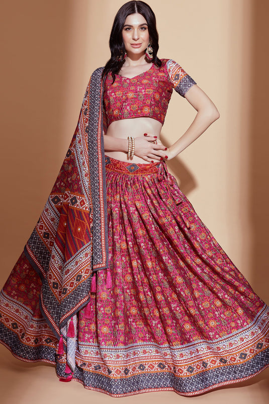 Digital Print Rani Designer 3 Piece Lehenga Choli In Chinon Fabric