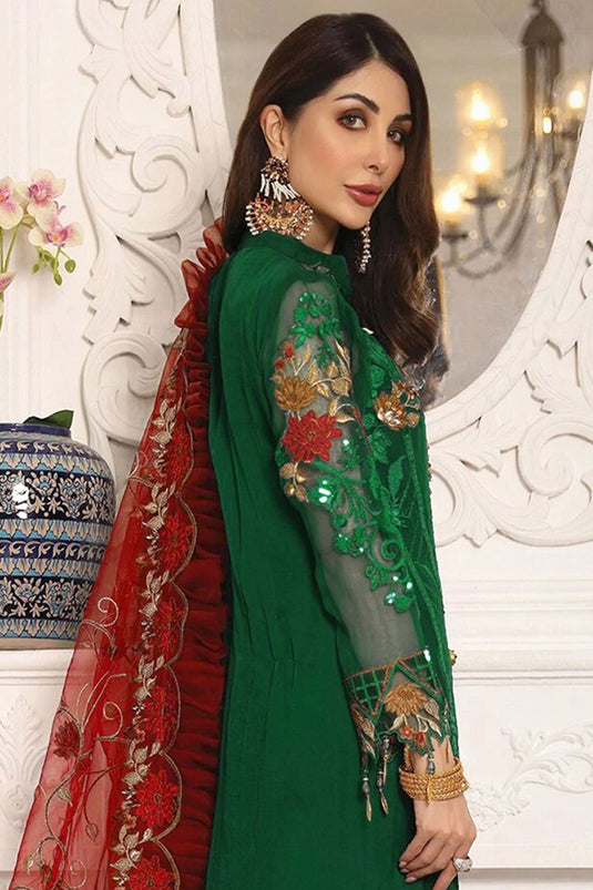 Charming Green Color Georgette Fabric Sequins Work Pakistani Replica Suit