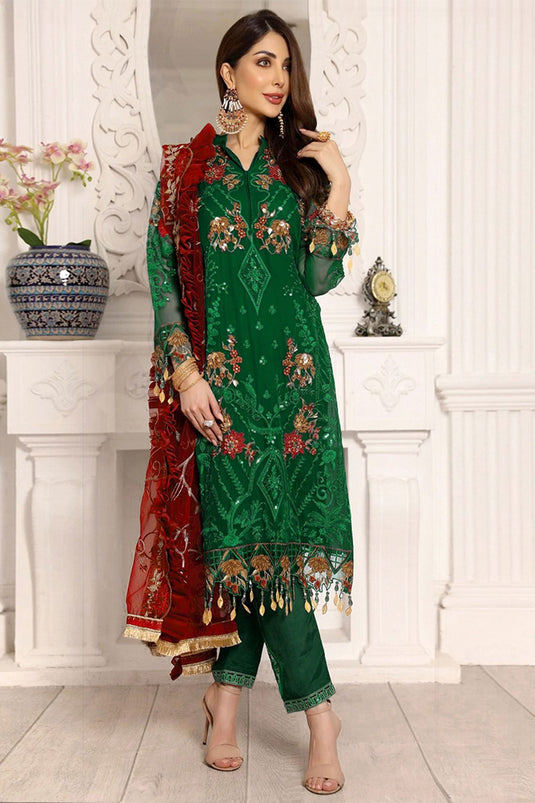 Charming Green Color Georgette Fabric Sequins Work Pakistani Replica Suit