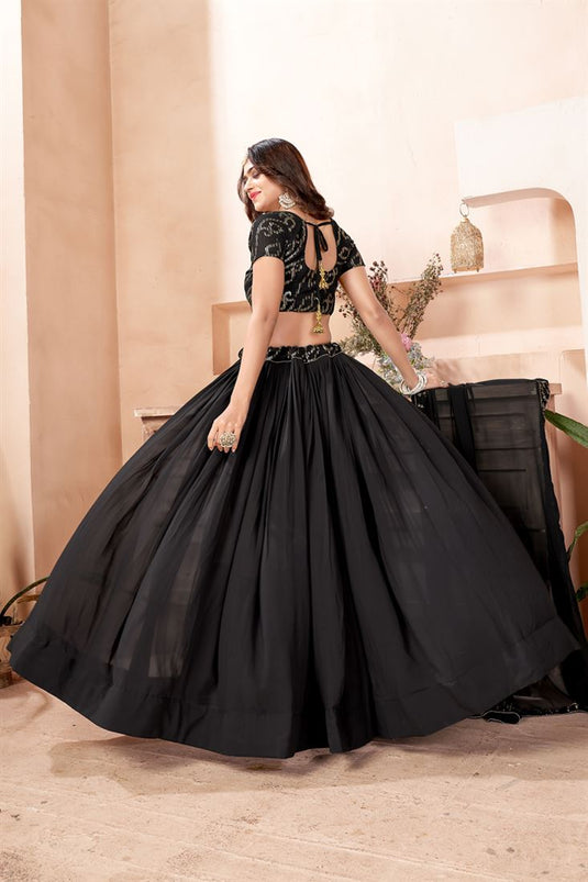 Sequins Work On Black Georgette Designer Lehenga Choli With Mesmerizing Blouse