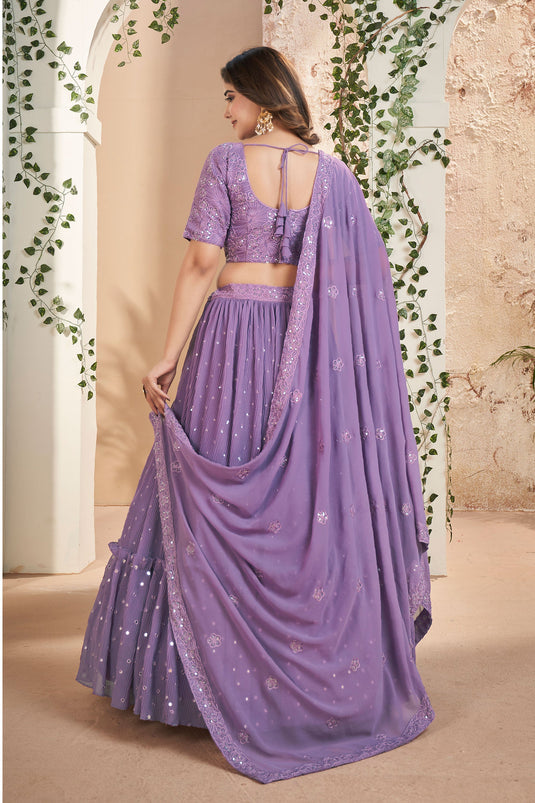 Lavender Color Function Wear Georgette Fabric Incredible Lehenga