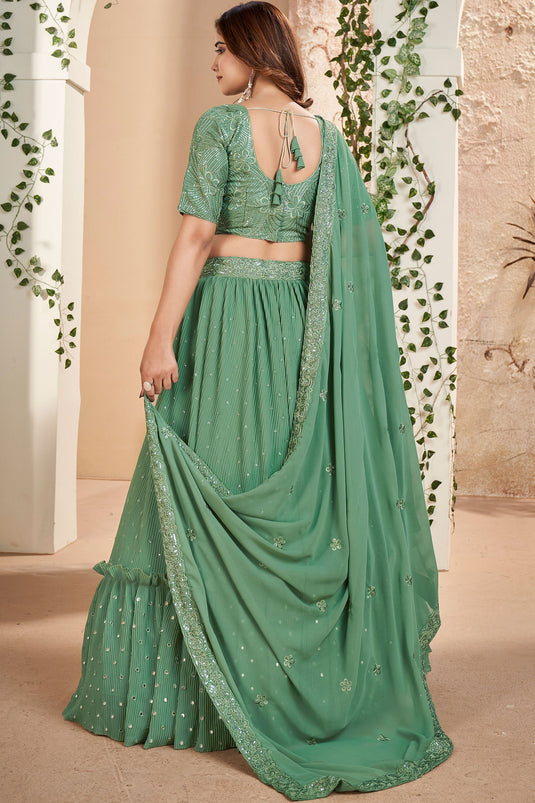 Sea Green Color Function Wear Georgette Fabric Charismatic Lehenga