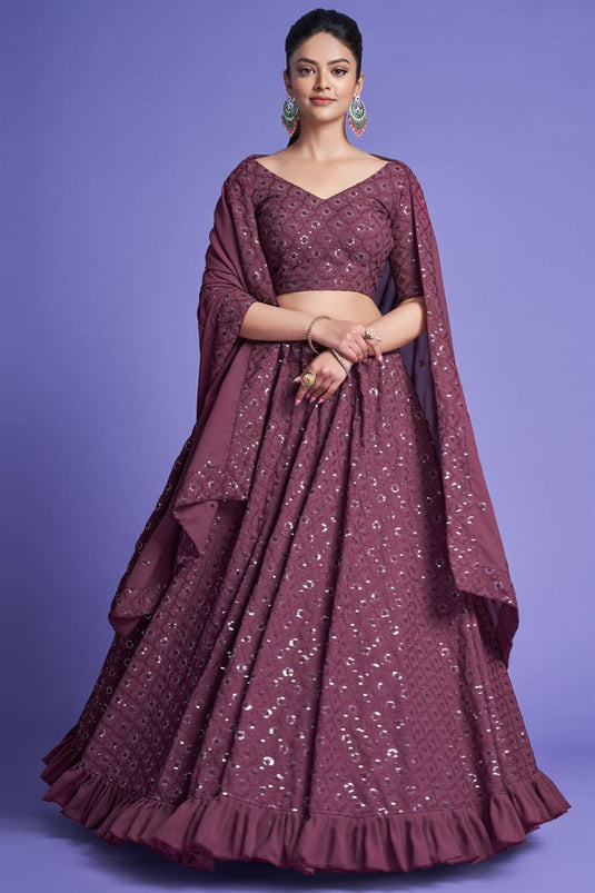 Wine Color Exquisite Sequins Work Georgette Lehenga