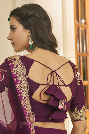 Purple Color Organza Fabric Ravishing Embroidered Lehenga