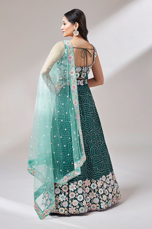 Teal Georgette Heavy Sequins Embroidery Lehenga Choli