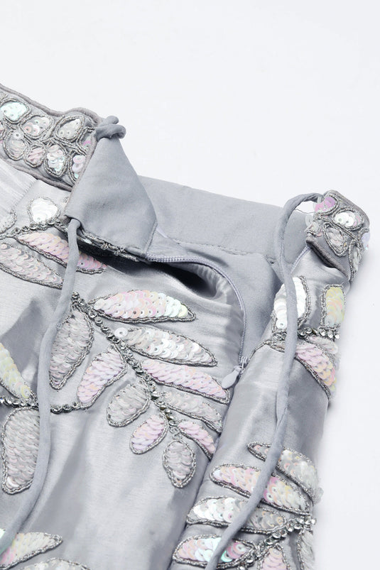 Grey Sequins Work Organza Fabric Reception Wear Lehenga With Enchanting Blouse