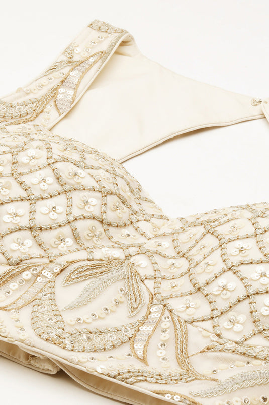 Occasion Wear Sequins Work Lehenga Choli In Cream Net Fabric